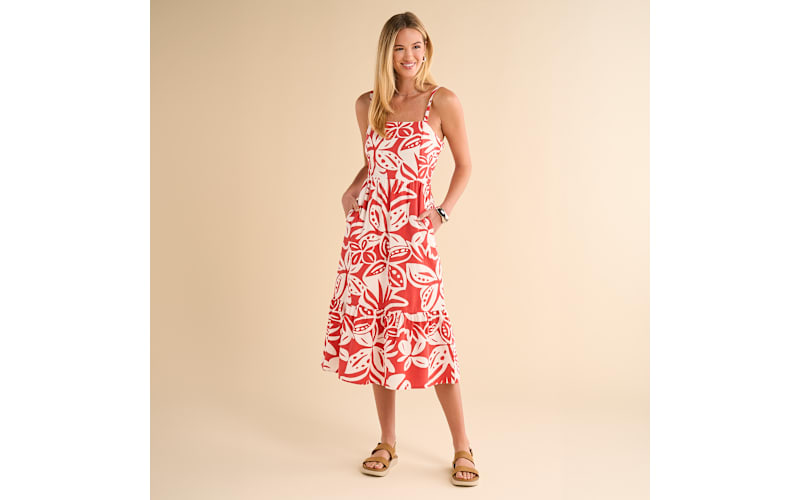 knee length dresses for ladies Multi Tropical Print Strappy High Low Frill Hem Midi Dress – AX Paris main image 0