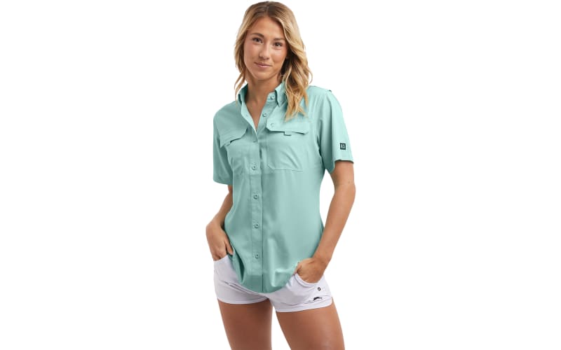 Pelagic Keys Short Sleeve Womens Aqua Fishing Shirt Turquoise L
