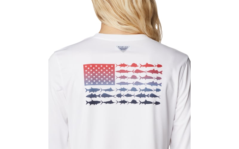 Columbia Women's Tidal Tee PFG Fish Flag Long Sleeve Shirt, Large, Gulf Stream