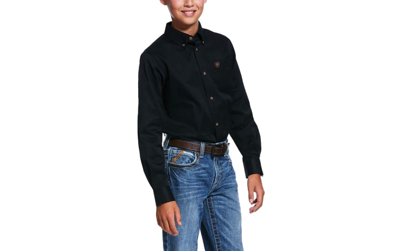 Ariat Solid Twill Classic Fit Long-Sleeve Button-Down Shirt for Boys