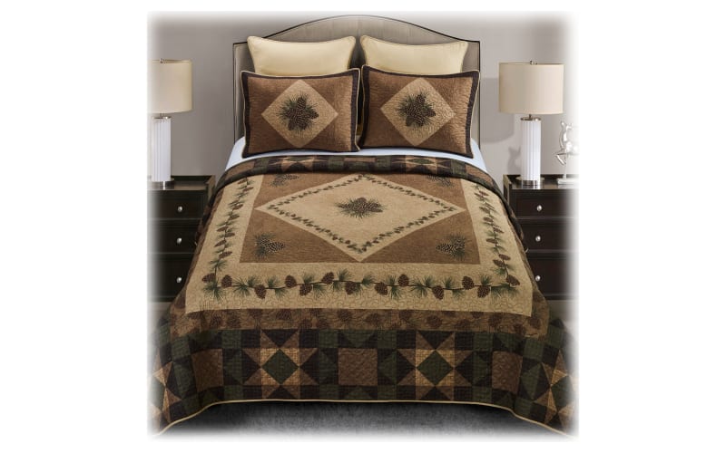 Donna Sharp Twin Quilt Set - 2-Piece Lodge Style Bedding With Antique Pine Plaid Pattern