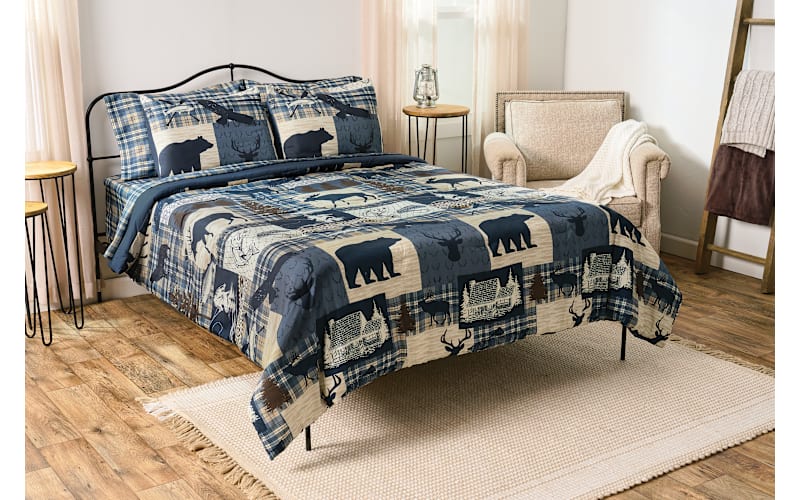 bass pro shops reel fish bedding sets White River Home Nature's Excursion Collection Microfiber Bedding Set - Blue