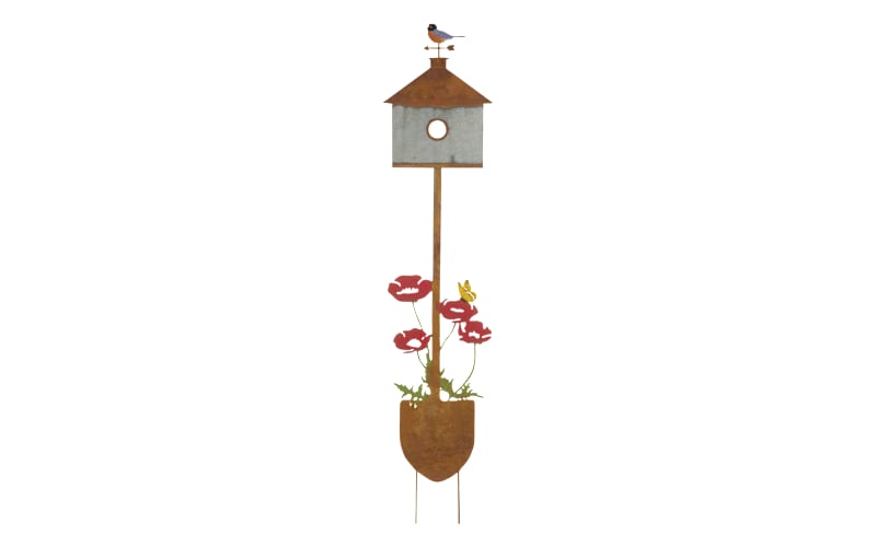 Regal Art & Gift Rustic Shovel and Birdhouse Garden Stake | Bass