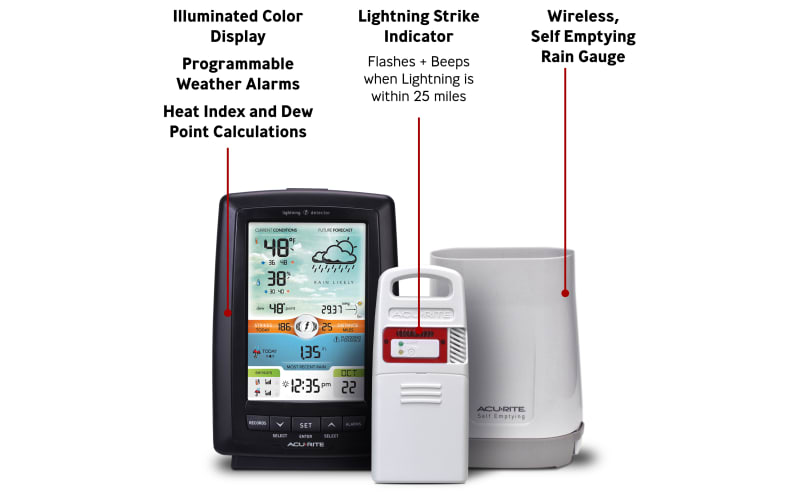 AcuRite Weather Station Forecaster for Indoor/Outdoor Temperature and  Humidity and Lightning Detection with Built-In Barometer