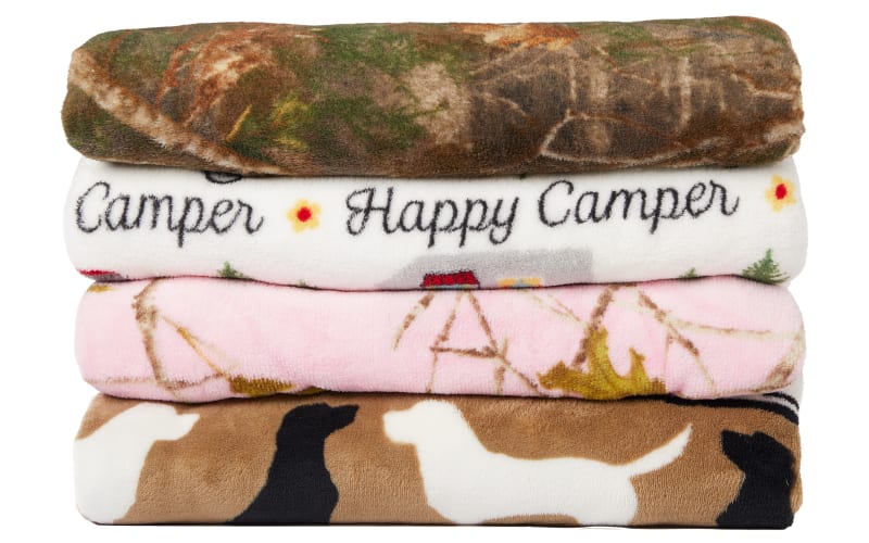 White River Home Happy Camper Coral Fleece Throw
