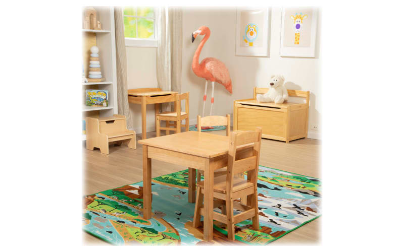 Melissa And Doug Wooden 3-Piece Table and Chair Set, Natural