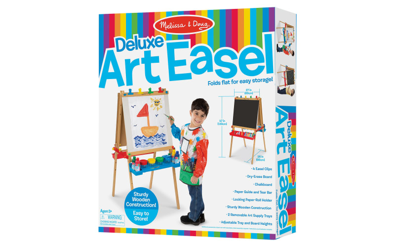 Kids Art Easel with Paper Roll Double-Sided Regulable Drawing Easel Plank 