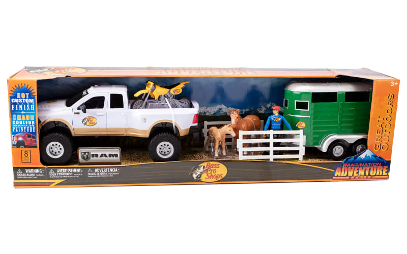 Bass Pro Shops Licensed Deluxe Dodge Ram and Horse Trailer Adventure Truck Playset for Kids