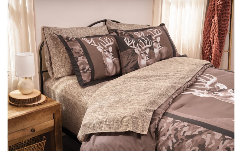 bass pro shops reel fish bedding sets Feelyou Pike Set Boys Girls Twin Size Big Fish Comforter Set for Kids Women Men Ultra Soft Fishing and Hunting Comforter Set Rustic Duvet Set Room Decor Quilt It showcases a stylized portrait of a regal whitetail buck on a retro camo background White River Home Riverview Lodge