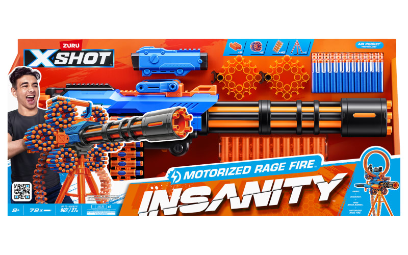XSHOT Insanity Motorized Rage Fire Foam Dart Blaster Bundle for