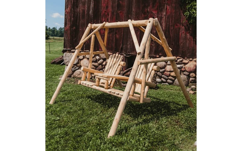 Lakeland Mills Cedar Log Tete-a-Tete Swing with A-Frame | Mack's