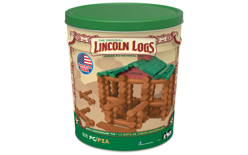 K Nex Lincoln Logs 111 Piece Set 100th Anniversary Tin for Kids
