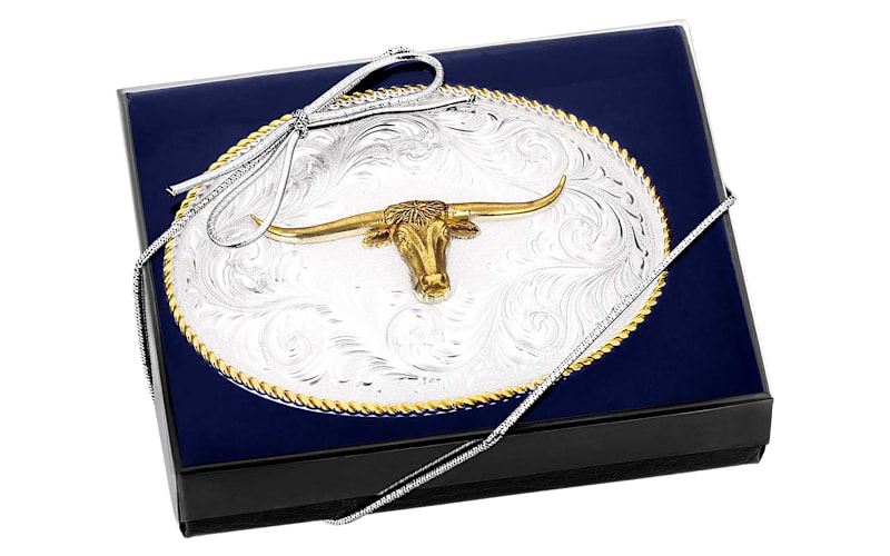 Montana Silversmiths‎ Longhorn Belt Buckle Silver Gold Tone Western 147g Montana Silversmiths Buckle Longhorn On Nocona 38 Belt w  main image 4