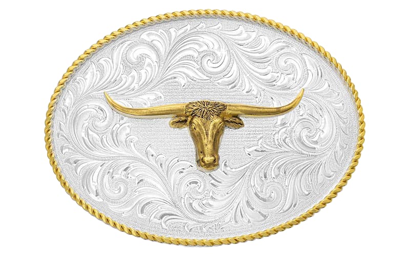 Montana Silversmiths‎ Longhorn Belt Buckle Silver Gold Tone Western 147g Montana Silversmiths Buckle Longhorn On Nocona 38 Belt w  main image 2
