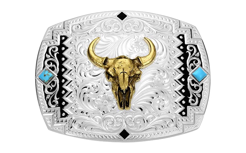 Montana Silversmiths Southwest Scroll Buffalo Skull Belt Buckle