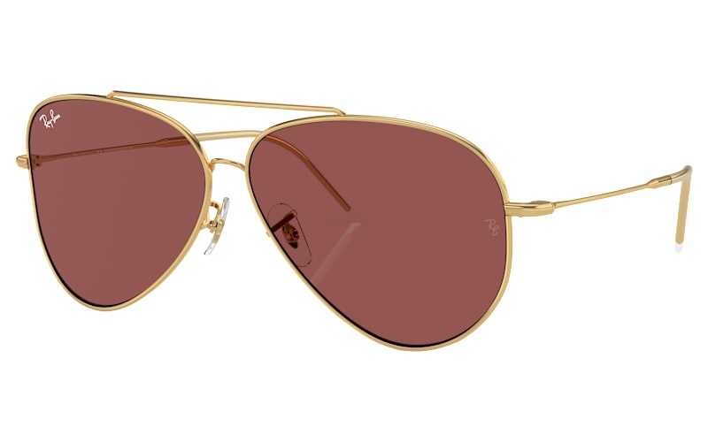 Women’s Ray-Ban Gold Aviator Polarized Sunglasses with rose gold temple tips. RayBan Ray Ban Sunglasses Aviator RB3025 Mirrored Flash Pink  main image 4