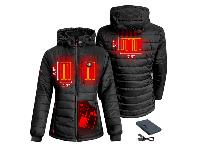 ActionHeat 5V Battery Heated Insulated Puffer Jacket with Hood for Ladies