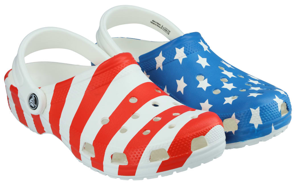 Red white and blue crocs mens