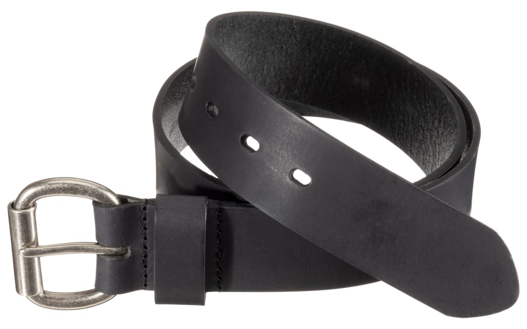 Cabelas Cabela's Black Leather Belt Silver Tone Bling Buckle 41" overall.1.25" wide 