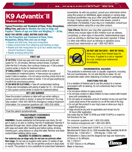 Elanco K9 Advantix II Flea and Tick Prevention - 11-20 lbs. - K9 Advantix II Medium Dog 2-Pack