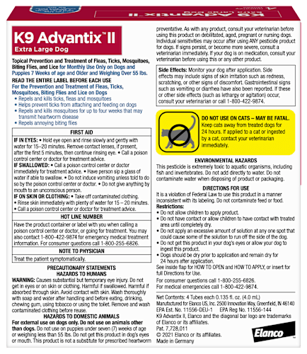 2 Pack Elanco K9 Advantix II Flea and Tick Prevention - > 55 lbs. - K9 Advantix II Extra Large Dog 2-Pack
