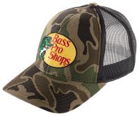 ウェア Bass Pro Shop Woodland Camo Snapback Cap Bass Pro Shops Leaping Bass Logo Cap - White/Khaki Camo | Bass Pro