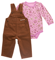 Carhartt Floral Long-Sleeve Bodysuit and Canvas Overalls 2-Piece Set for Baby Girls