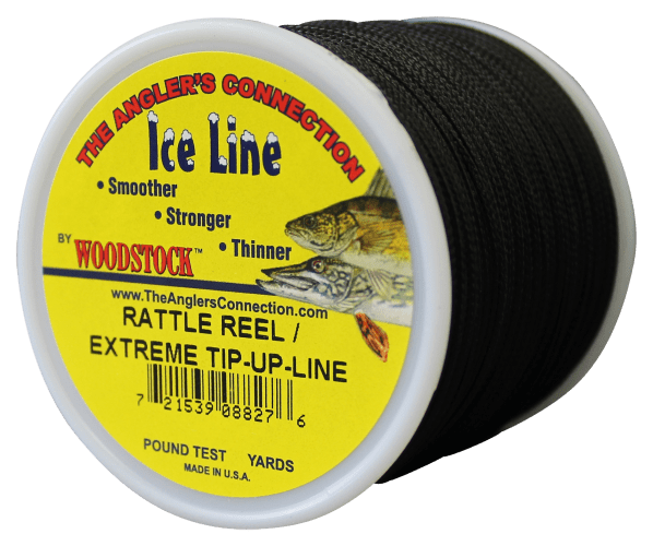 Woodstock Black Nylon Rattle Reel and Extreme Tip-Up Line 100 Yard 130lb 6-RR-100-130-B