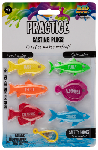 Practice makes perfect. Dial in your casting skills with the Kid Casters Practice  Casting Plugs. #KidCasters #WhereFishingBegins #KidsFi