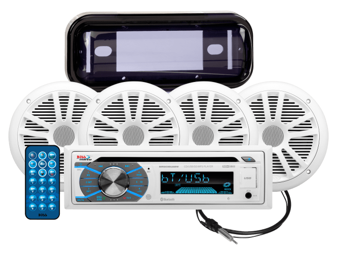 Boss Audio Systems MR508UAB AM FM CD MP3 Bluetooth Marine Receiver with 4 Speakers