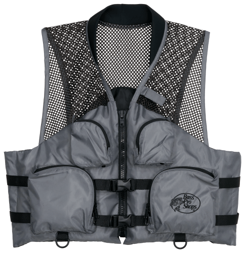 Bass Pro Shops Deluxe Mesh Fishing Life Jacket with Front Pockets Navy Silver 2XL