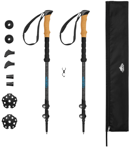Cascade Mountain Tech Carbon Fiber Quick Lock Trekking Poles with Cork Grips