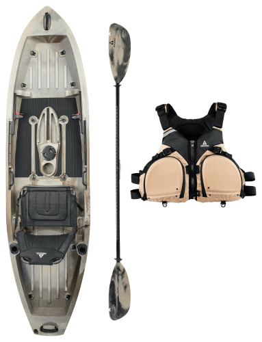 Ascend 10T White Sit-On-Top Kayak with Enhanced Seating System Fishing  Package