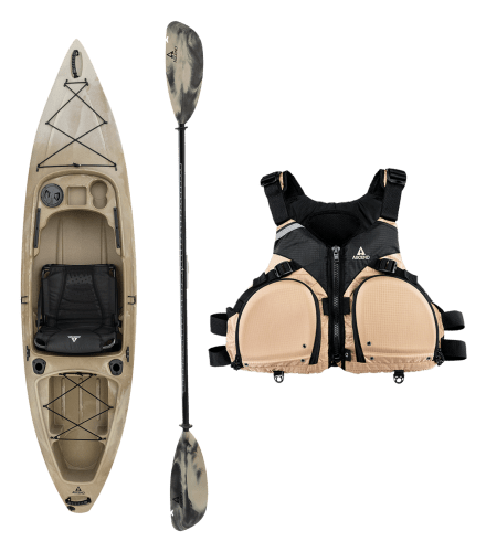 Ascend 12T Desert Storm Sit-On-Top Kayak Fishing Package
