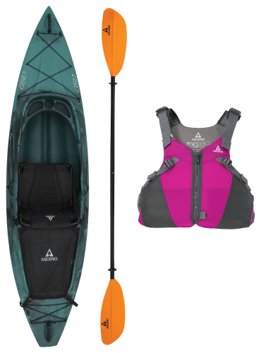 Ascend D10 Aqua Blue Sit-In Kayak, Paddle, and Violet Life Jacket