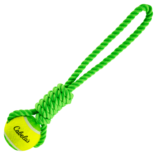 Tennis ball on rope dog toy top