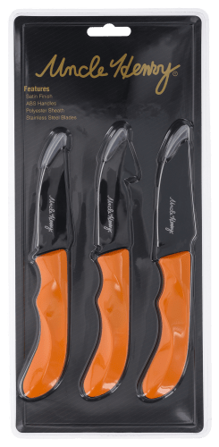 Uncle Henry 2 Piece Bowie/Skinner/Fire Starter Knife Set - Orange - Orange