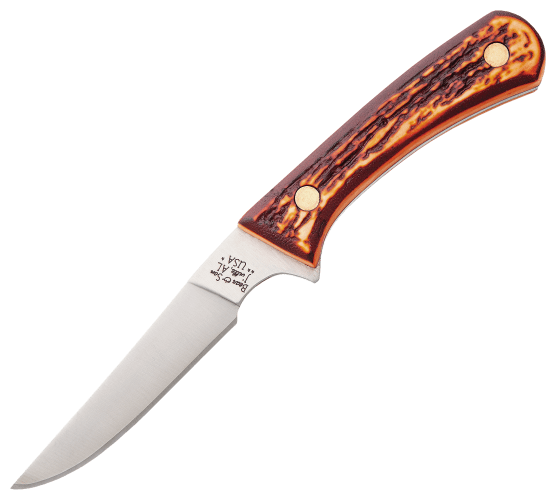 Bear & Son Cutlery Stag Delrin Bird and Trout Fixed-Blade Knife with Sheath