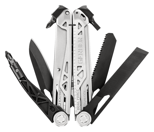 Gerber Dual-Force Multi-Tool 4.65 Closed, Silver and Black Steel