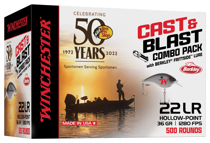 Winchester Bass Pro Shops 50th Anniversary CAST & BLAST 22 LR Ammo and  Berkley Frittside Fishing Lure Combo