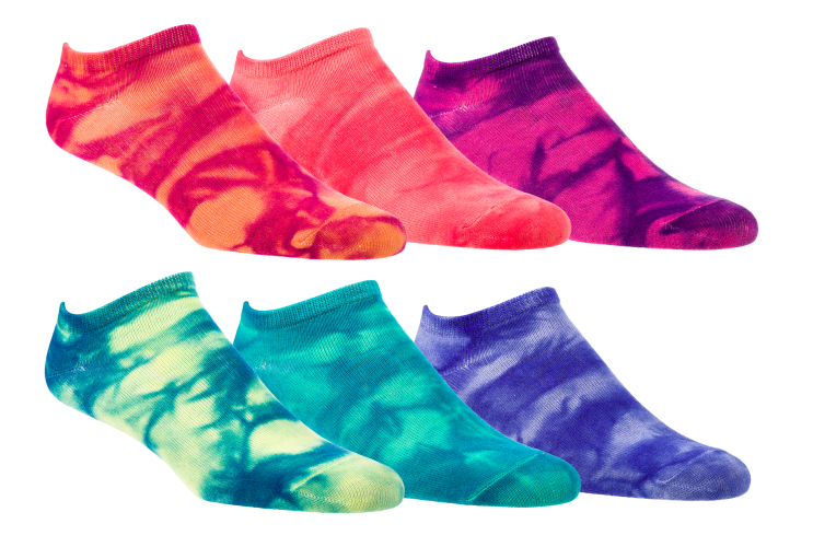 Natural Reflections No-Show Tie-Dye Socks for Ladies 6-Pair Pack