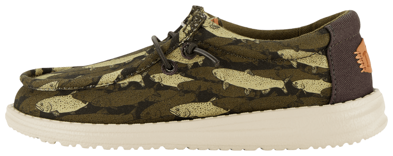 HEYDUDE | Big Kids' Shoes | Wally Youth Fish Camo - Olive | Size 12