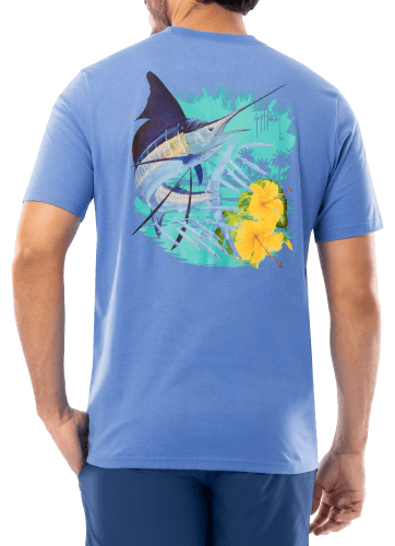 Guy Harvey Men's Offshore Fish Collection Long Sleeve T-Shirt - Azure Blue  Small 