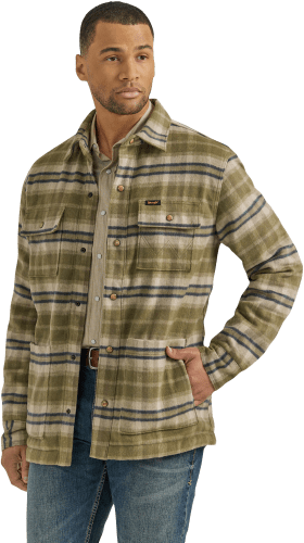 Wrangler Quilted-Lining Flannel Shirt Jacket for Men