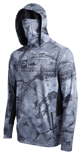 Pelagic Exo-Tech Hooded Gyotaku Long-Sleeve Fishing Shirt for Men