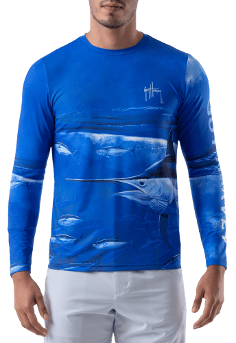 Guy Harvey Marlin Wrap Sun-Protection Performance Long-Sleeve Shirt for Men