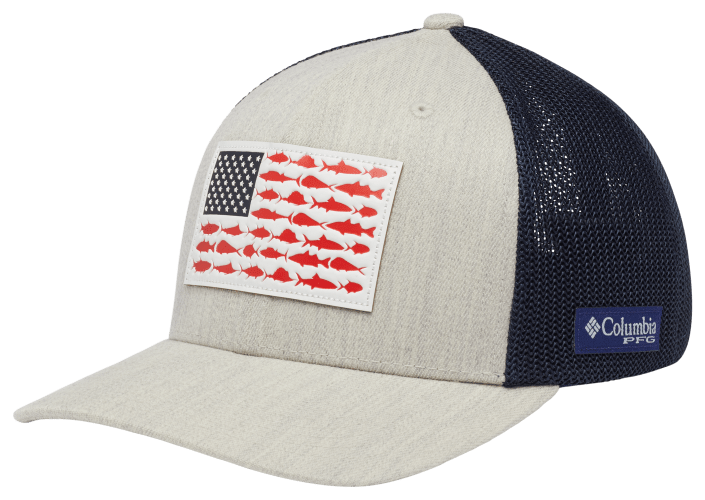 Columbia PFG Leather Fish Flag Mesh Ball Cap