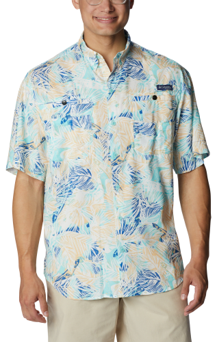 Custom Columbia Mens Bahama Short-Sleeve Shirt, Gulf Stream