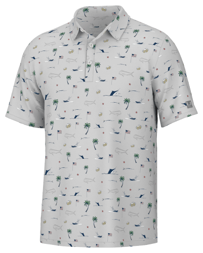 Huk Pursuit Beach Freedom Print Short-Sleeve Polo Shirt for Men