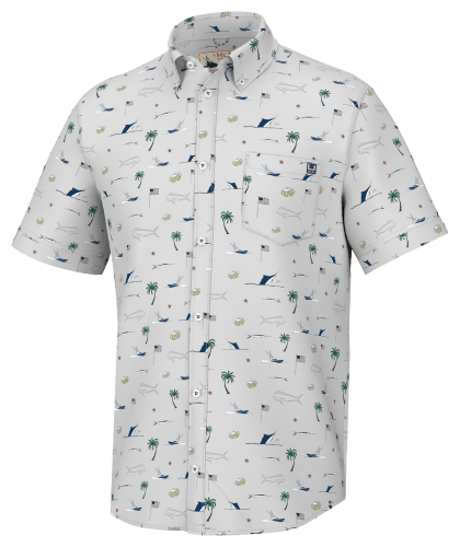 Huk Kona Fish Beach Freedom Short-Sleeve Button-Down Shirt for Men
